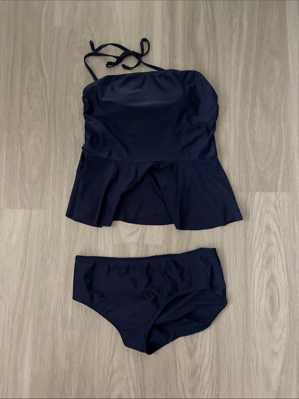Nicole Miller Navy Peplum Tankini Two-Piece Swim Set